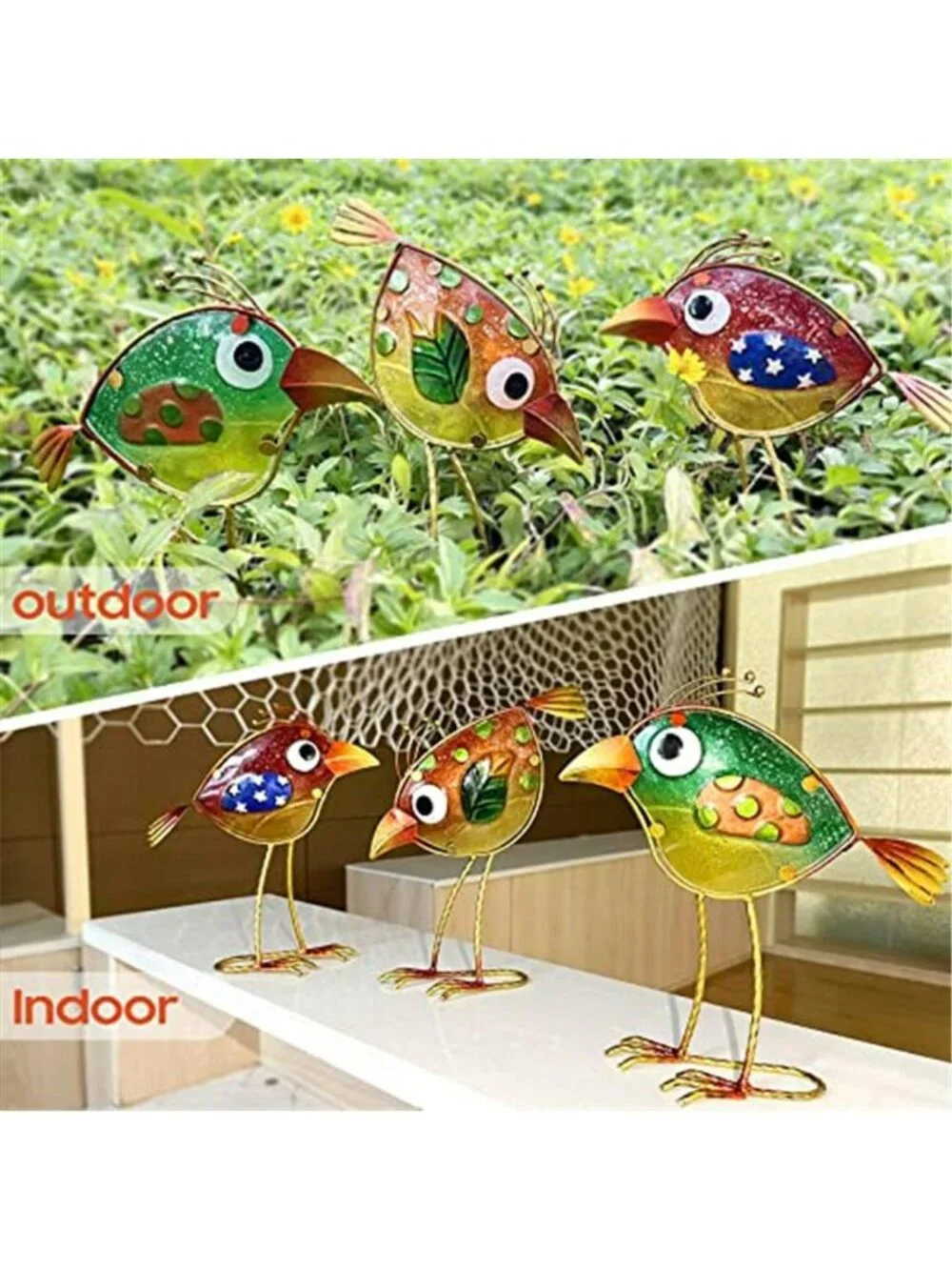 Garden Decor for Outside,Funny Metal & Glass Bird Decor for Indoor &